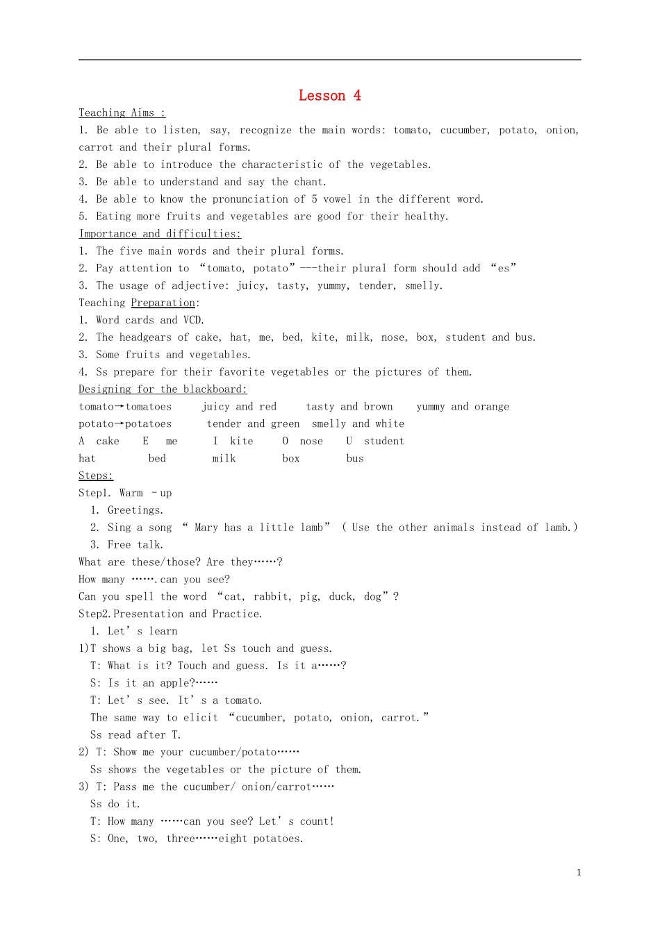 四年级英语下册 unit6 lesson4教案 人教pep_第1页