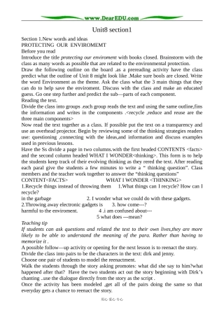 冀教版英语必修3 Unit8 Protecting the Environment Section1
