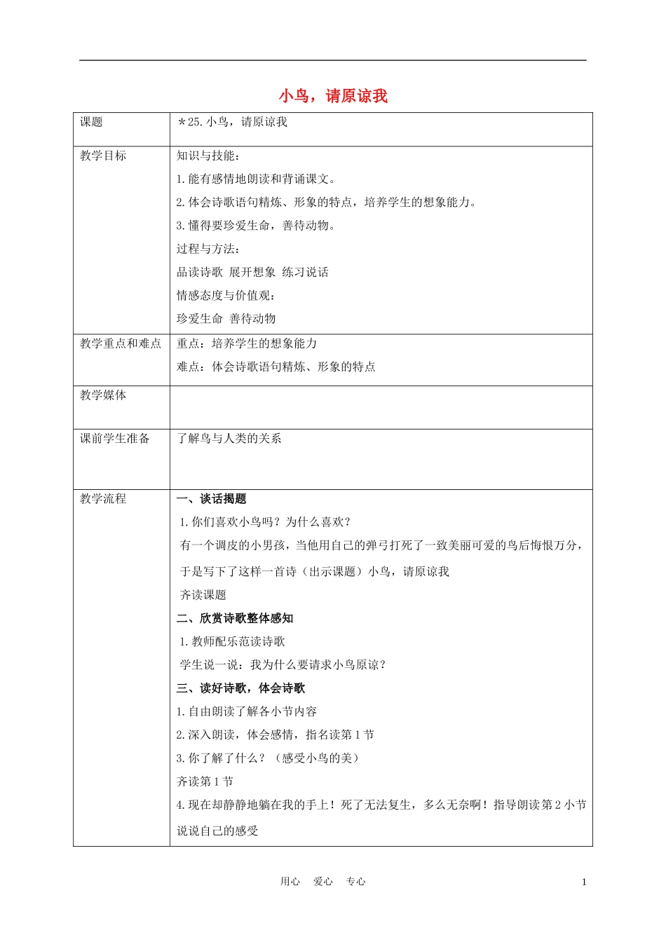 五年级语文上册 小鸟，请原谅我 2教案 沪教版_第1页