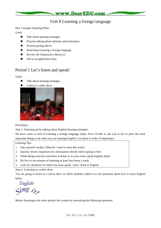 高中英语第三册(全一册)Unit 8 Learning a foreign language--Period 1 Let’s listen and speak