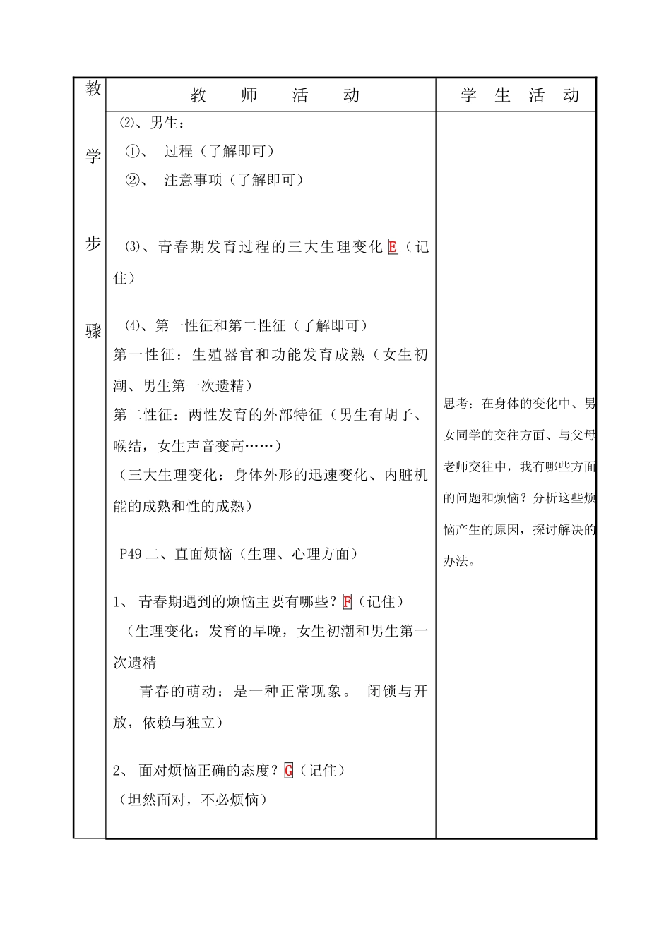 七年级政治上第七课《成长的烦恼》教学设计（教科版教材）_第2页