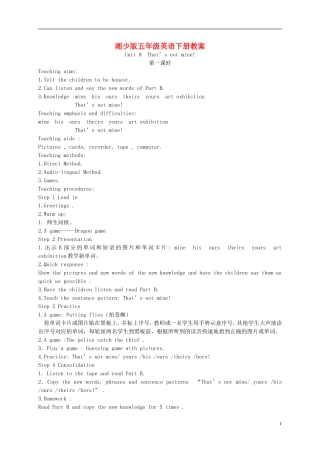 五年级英语下册 Unit 8(2)教案 湘少版