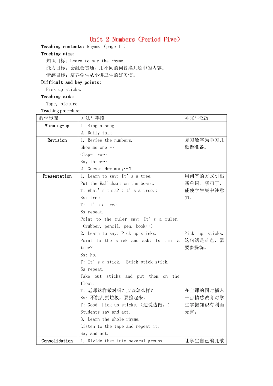 一年级英语上册 Unit 2 Numbers（Period 5）教案 沪教牛津版-沪教牛津版小学一年级上册英语教案_第1页