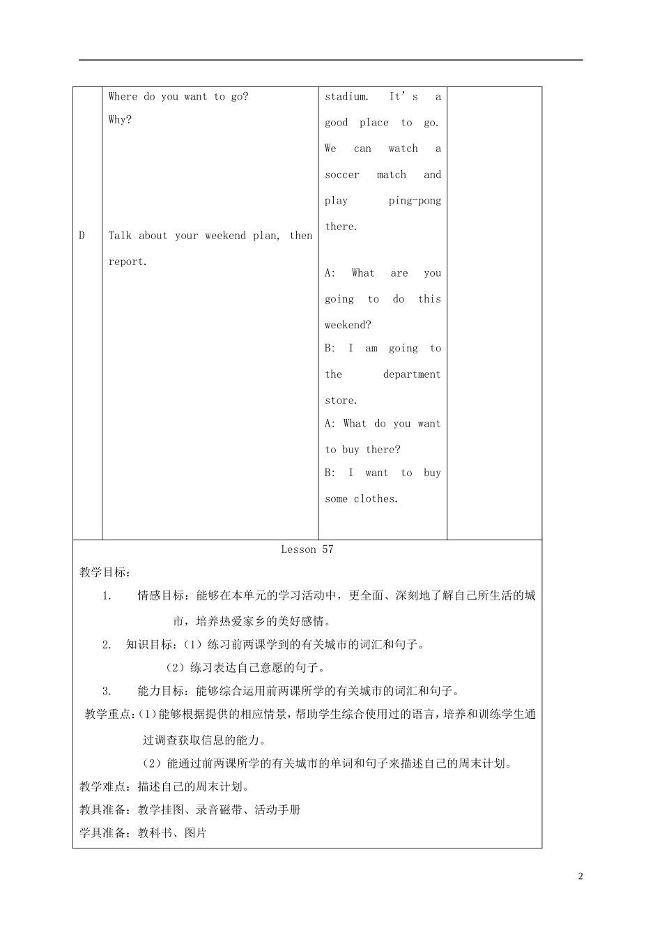 四年级英语下册 unit10 lesson56-58教案 人教新起点_第2页