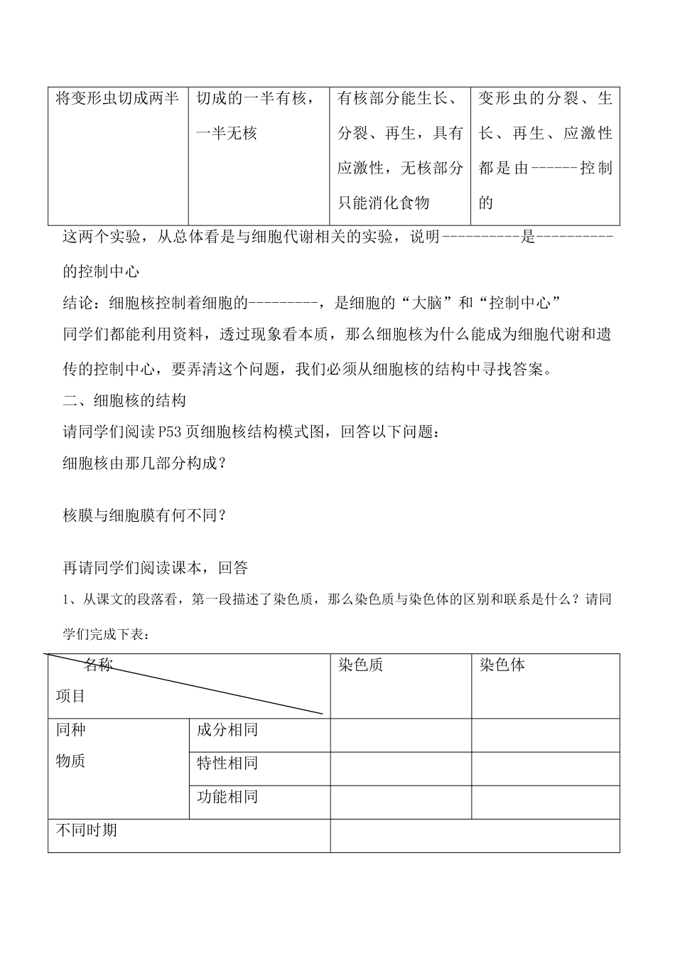 新人教版高中生物必修1细胞核 系统的控制中心教案_第3页