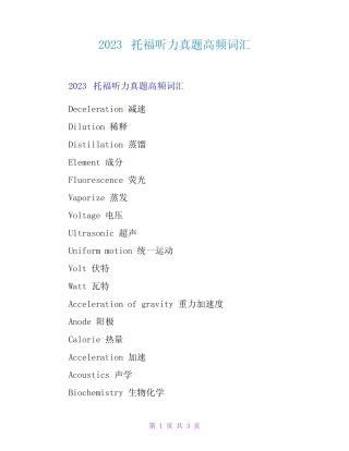 2023托福听力真题高频词汇 
