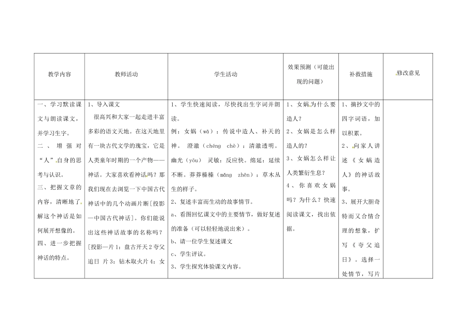 四川省华蓥市明月镇七年级语文上册 28 女娲造人教学设计2 （新版教材）新人教版教材_第2页
