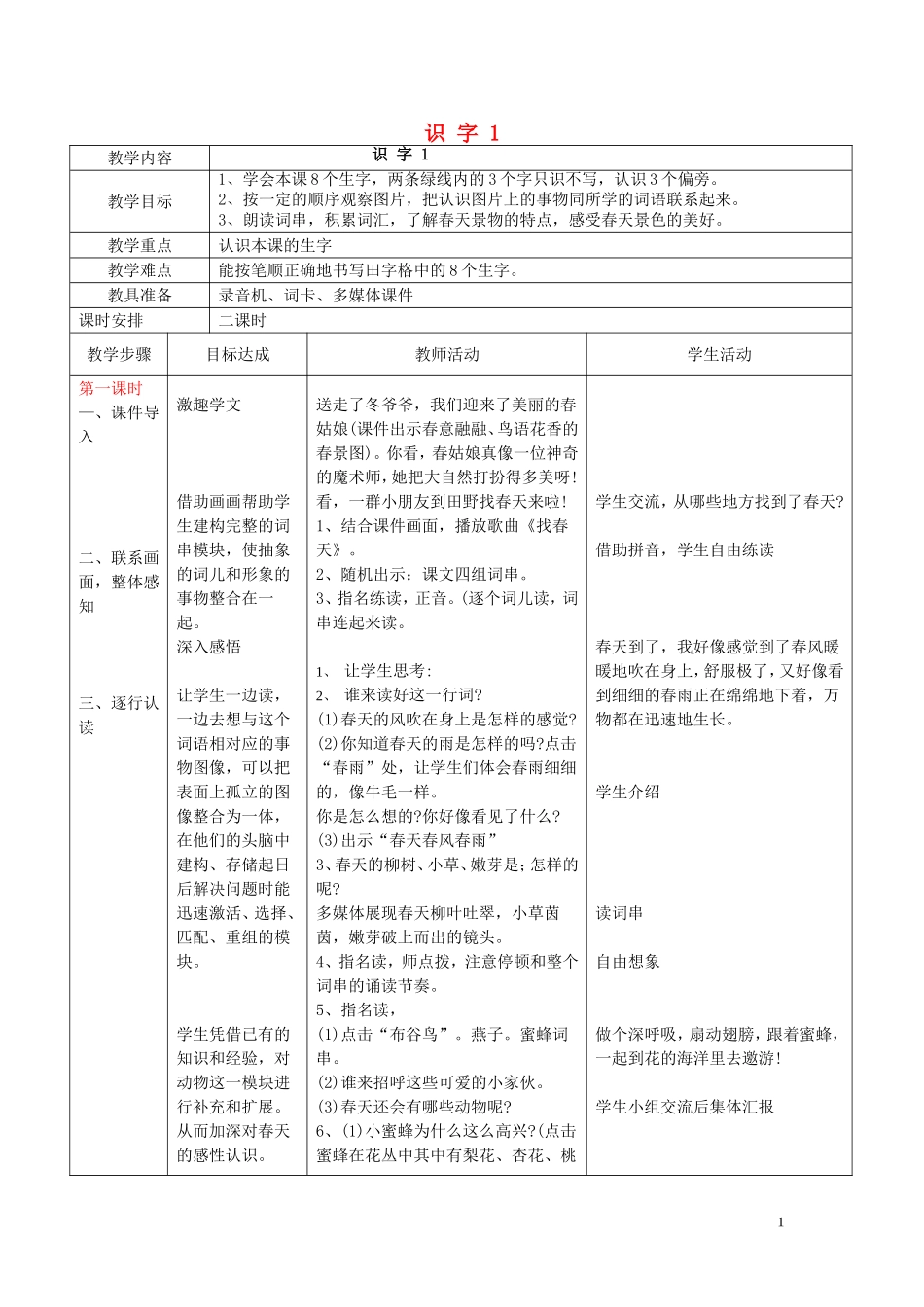 一年级语文下册《识字1》教案1 苏教版_第1页