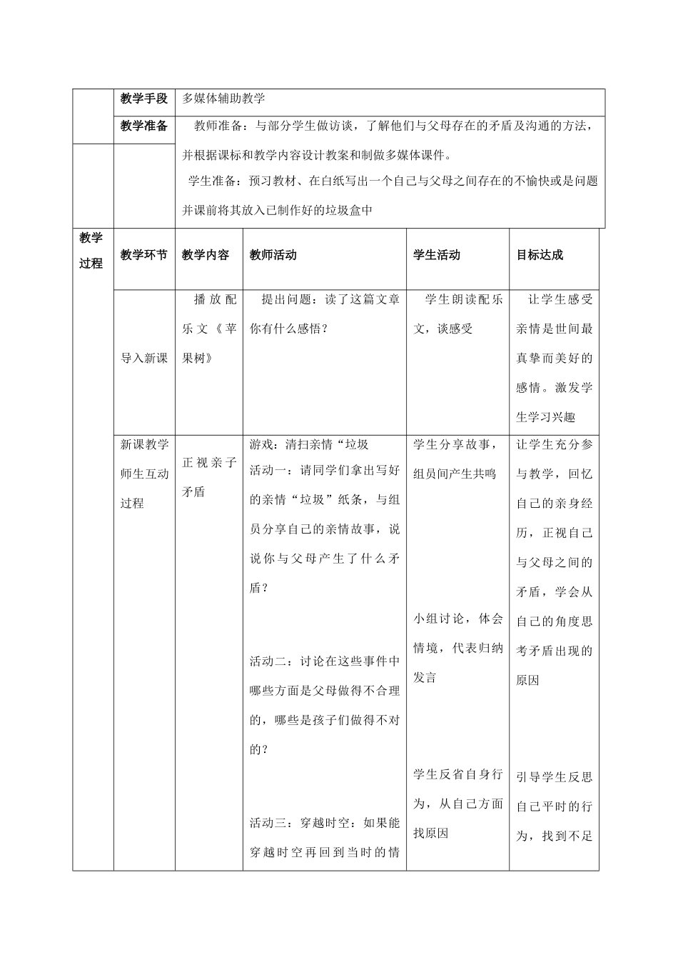 七年级政治上册 第三单元第一节《亲子之间》教学设计 湘师版教材_第2页