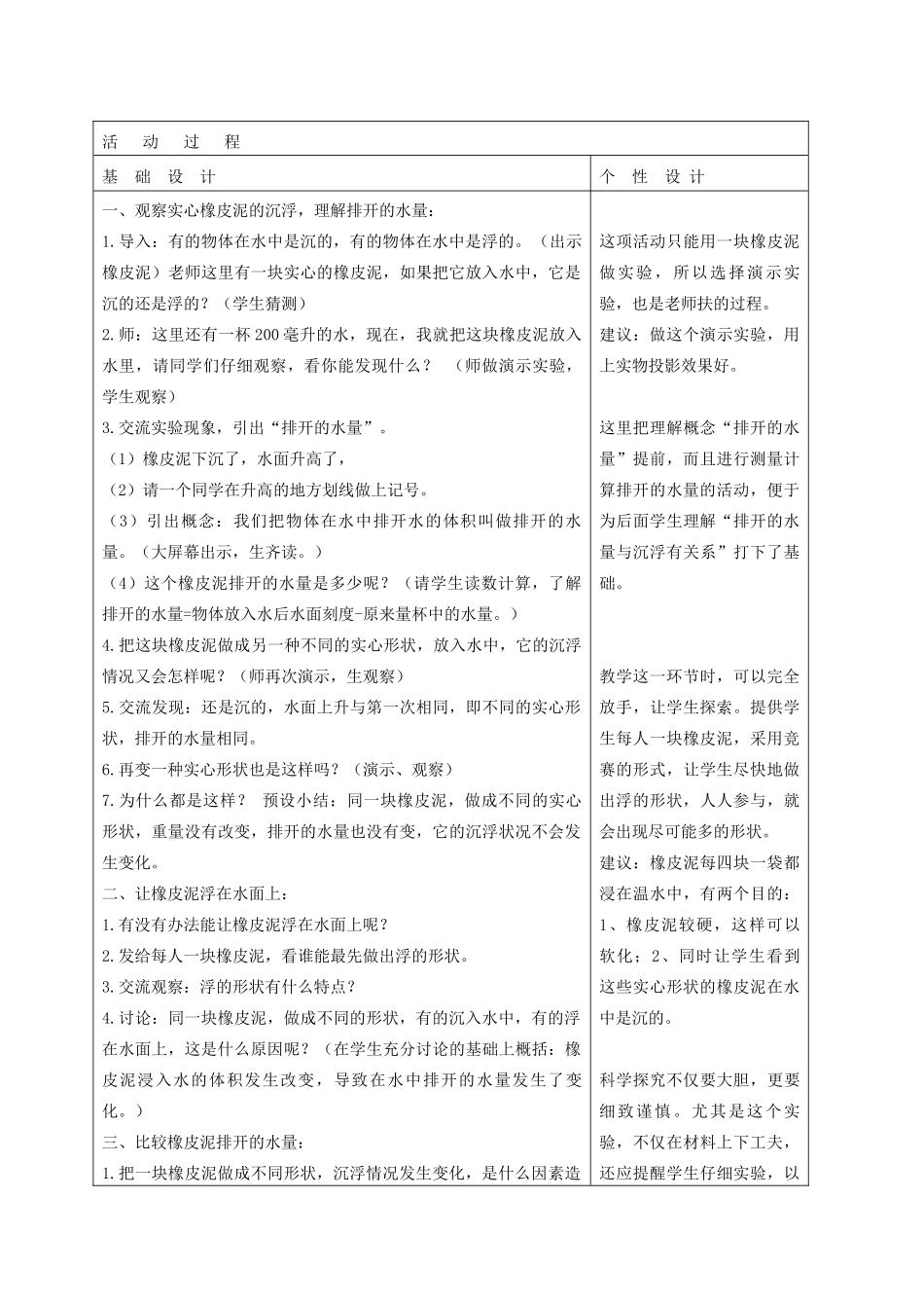 五年级科学下册 橡皮泥在水中的沉浮2教案 教科版_第3页