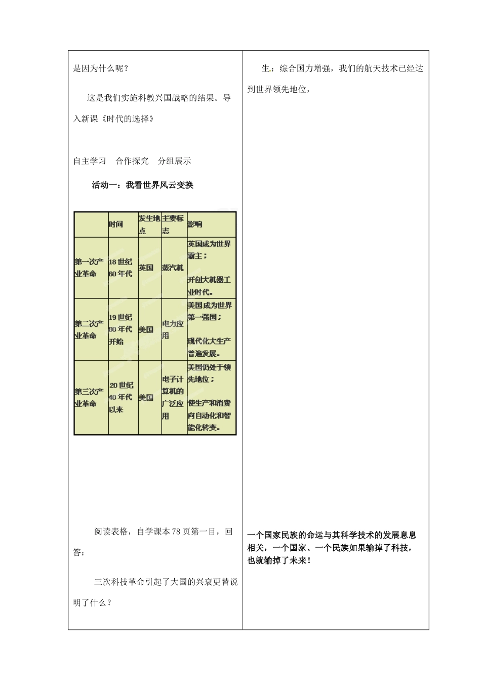 山东省临沂市蒙阴县第四中学九年级政治全册 第七课 时代的选择教学设计 鲁教版教材_第2页