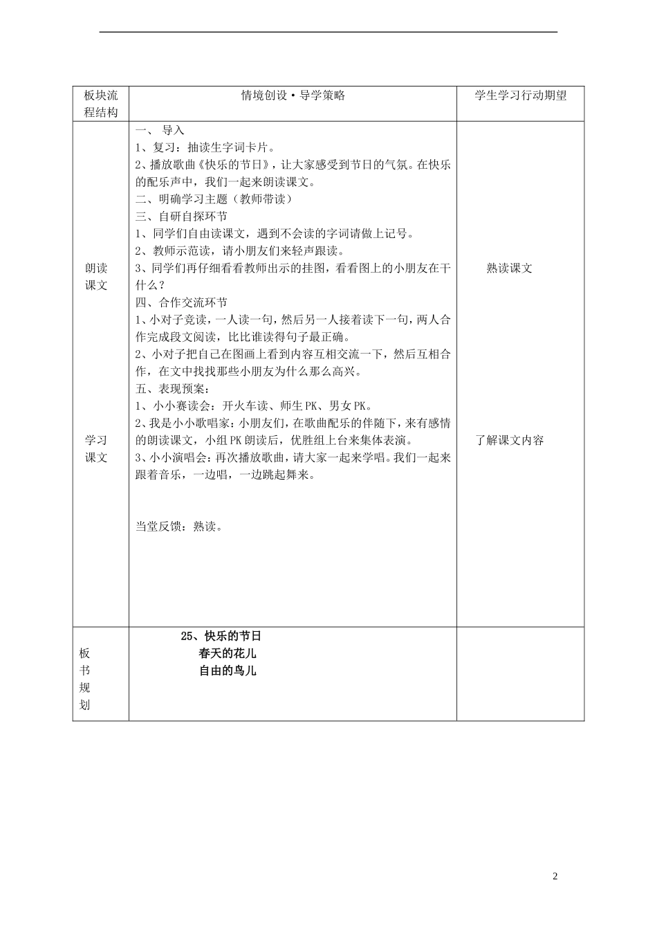 一年级语文下册 25 快乐的节日（二）课案 人教新课标版_第2页