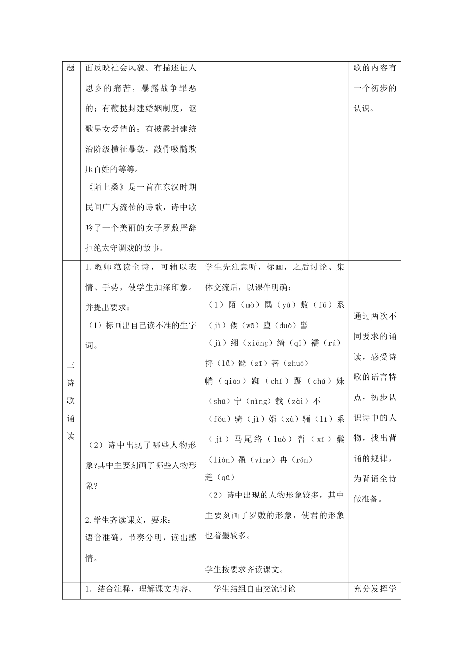 七年级语文下册 1 陌上桑教学设计 长春版教材-长春版教材初中七年级下册语文教学设计(00001)_第3页