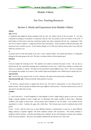 高中英语必修6Module 4 Section 3 Words and Expressions for Module 4 Music