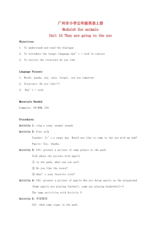 五年级英语上册 Module 5 Unit 13(9)教案 广州版