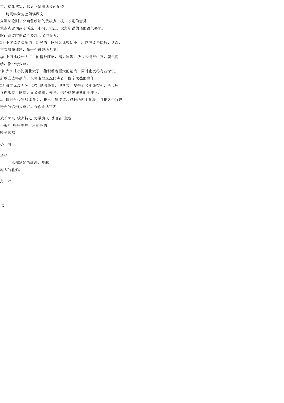 七年级语文上册 18 小溪流的歌教学设计 语文版教材_第3页