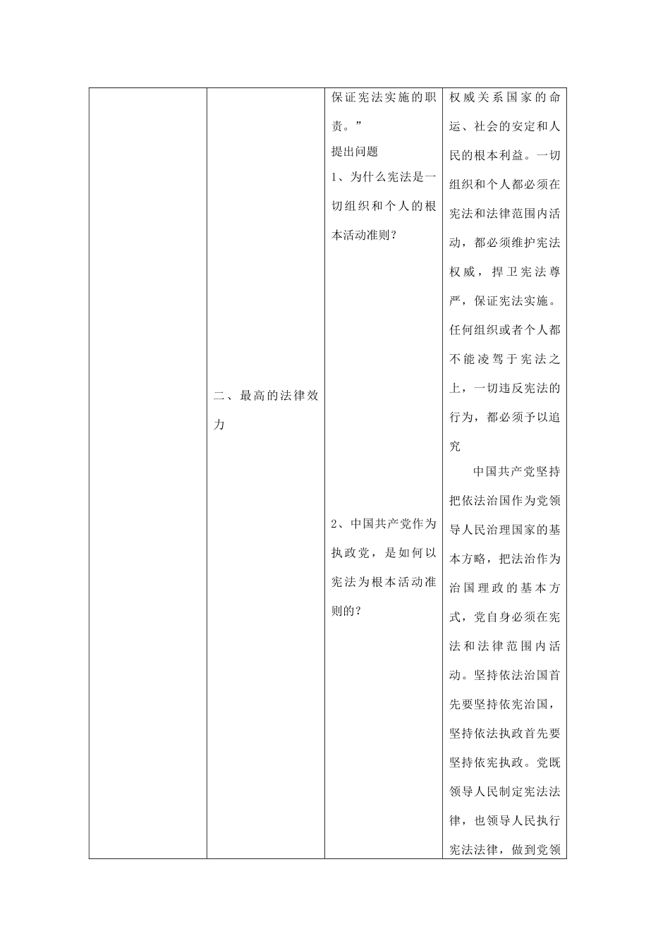 学年八年级道德与法治下册 第一单元 坚持宪法至上 第2课 第1框 坚持依宪治国教学设计 新人教版教材-新人教版教材初中八年级下册政治教学设计_第3页