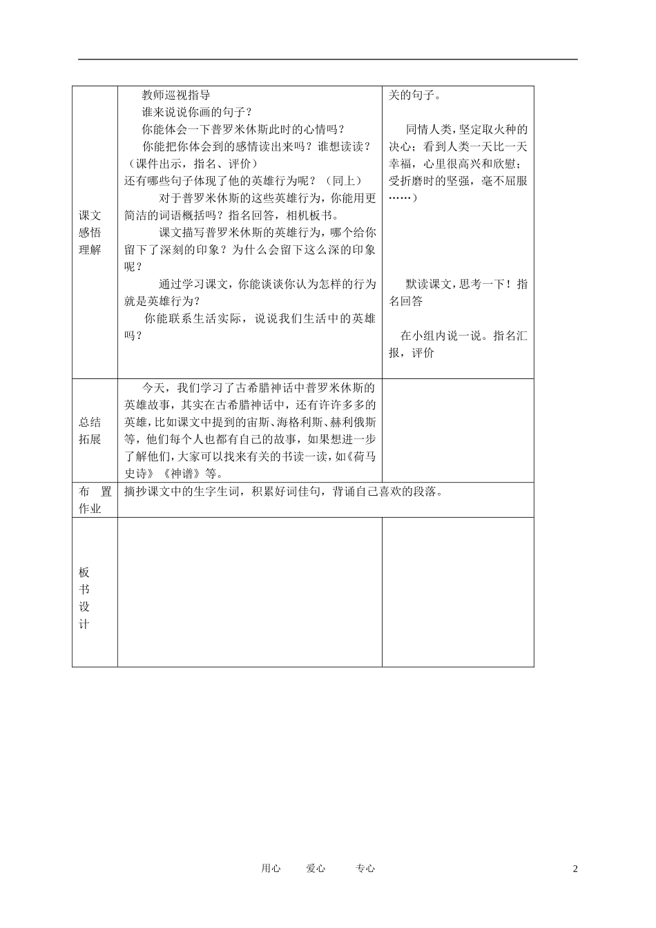 五年级语文下册 普罗米修斯的故事教案 北师大版_第2页