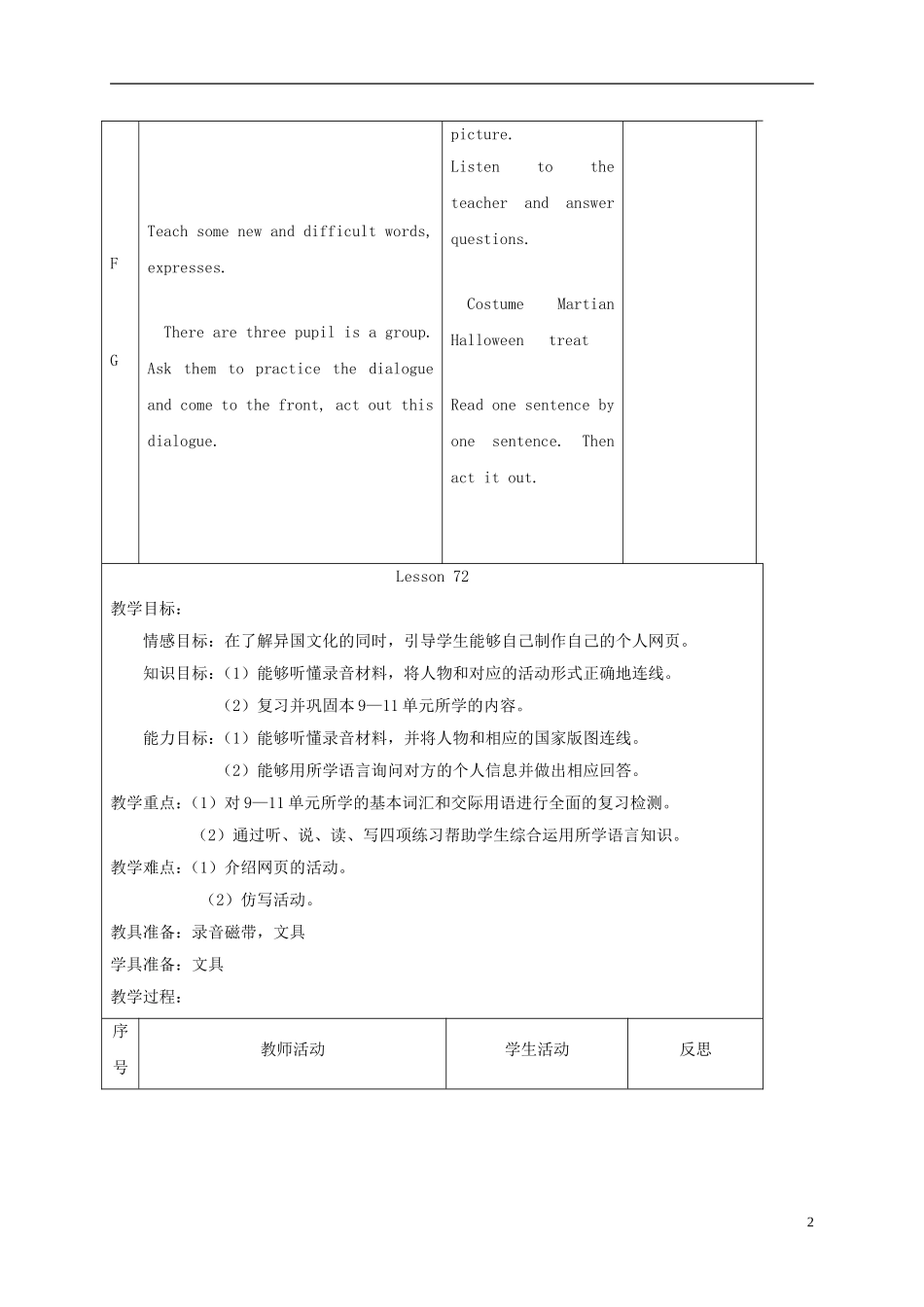 四年级英语下册 Unit12 Lesson71-72教案 人教新起点_第2页