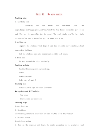 五年级英语上册 Unit 11 We are sorry教案3 湘少版-湘少版小学五年级上册英语教案