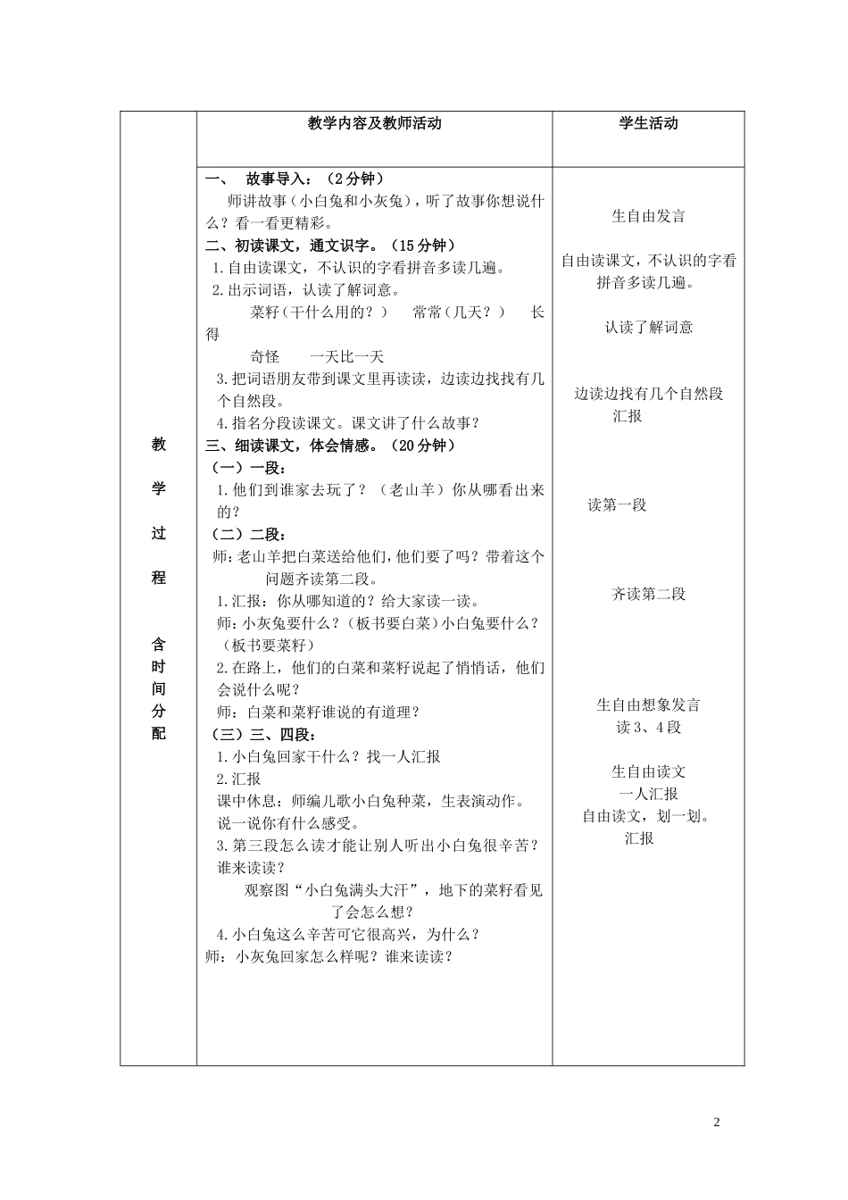 一年级语文下册  小白兔和小灰兔 2教案 北京版_第2页