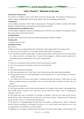 高中英语Unit 2  Period 1  Welcome to the unit教案