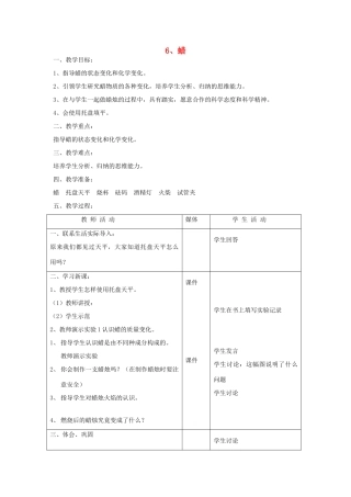 五年级科学上册 第二单元 生活与技术 6 蜡教案 首师大版-首师大版小学五年级上册自然科学教案