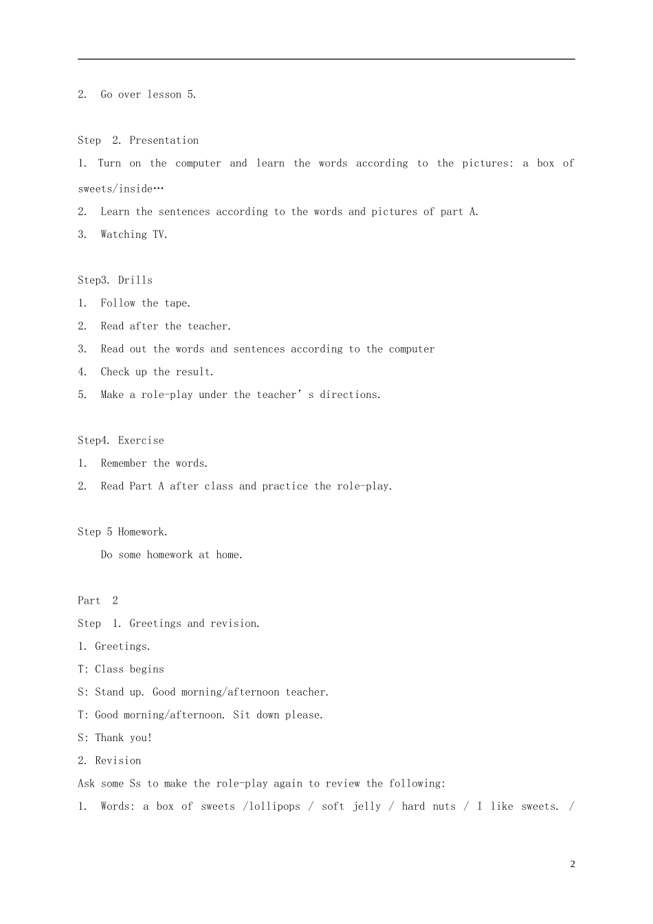 五年级英语上册 Unit6(5)教案 湘少版_第2页