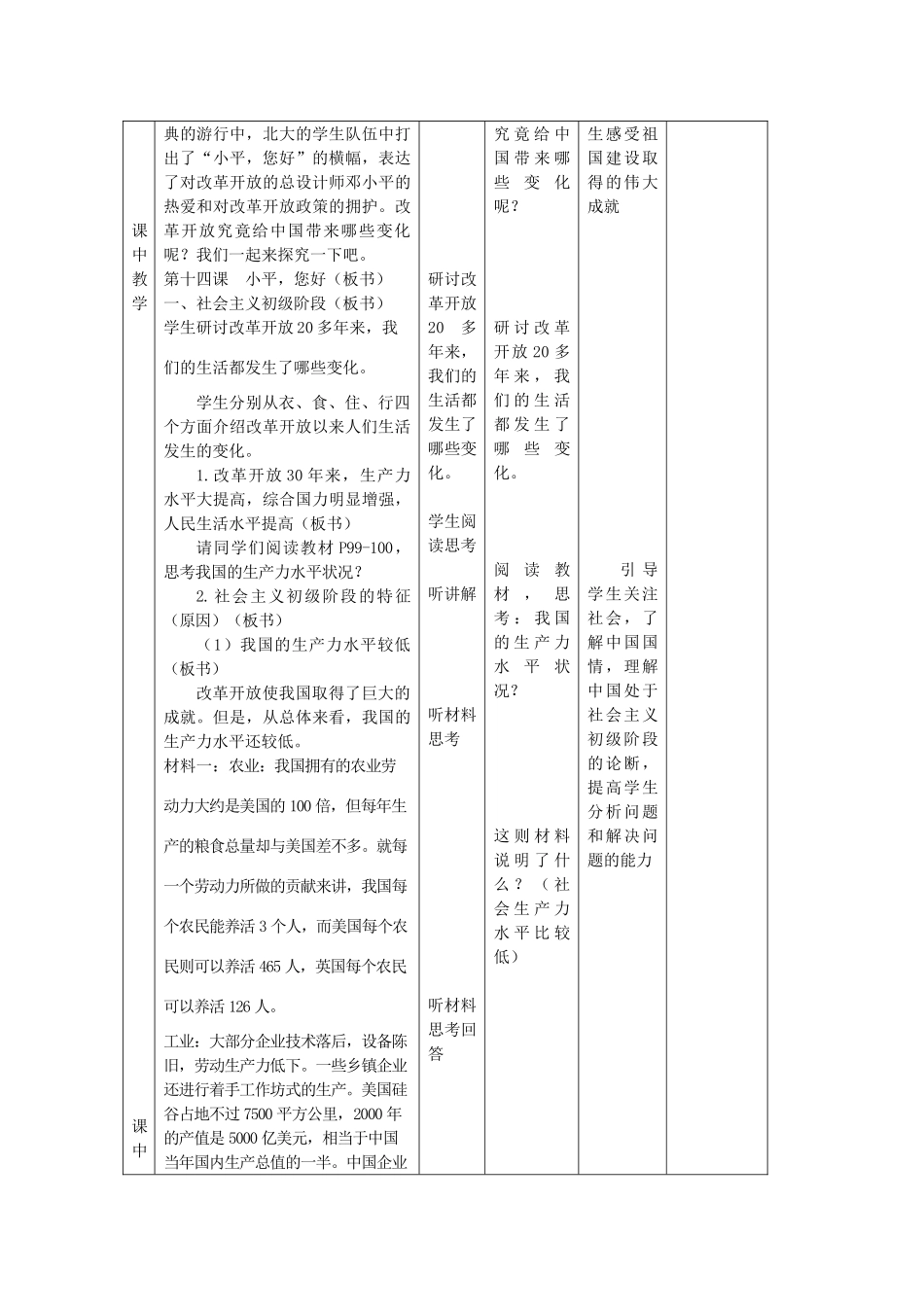 九年级政治全册 第五单元 国策经纬 第十四 课小平 您好教学设计 教科版教材-教科版教材初中九年级全册政治教学设计_第2页