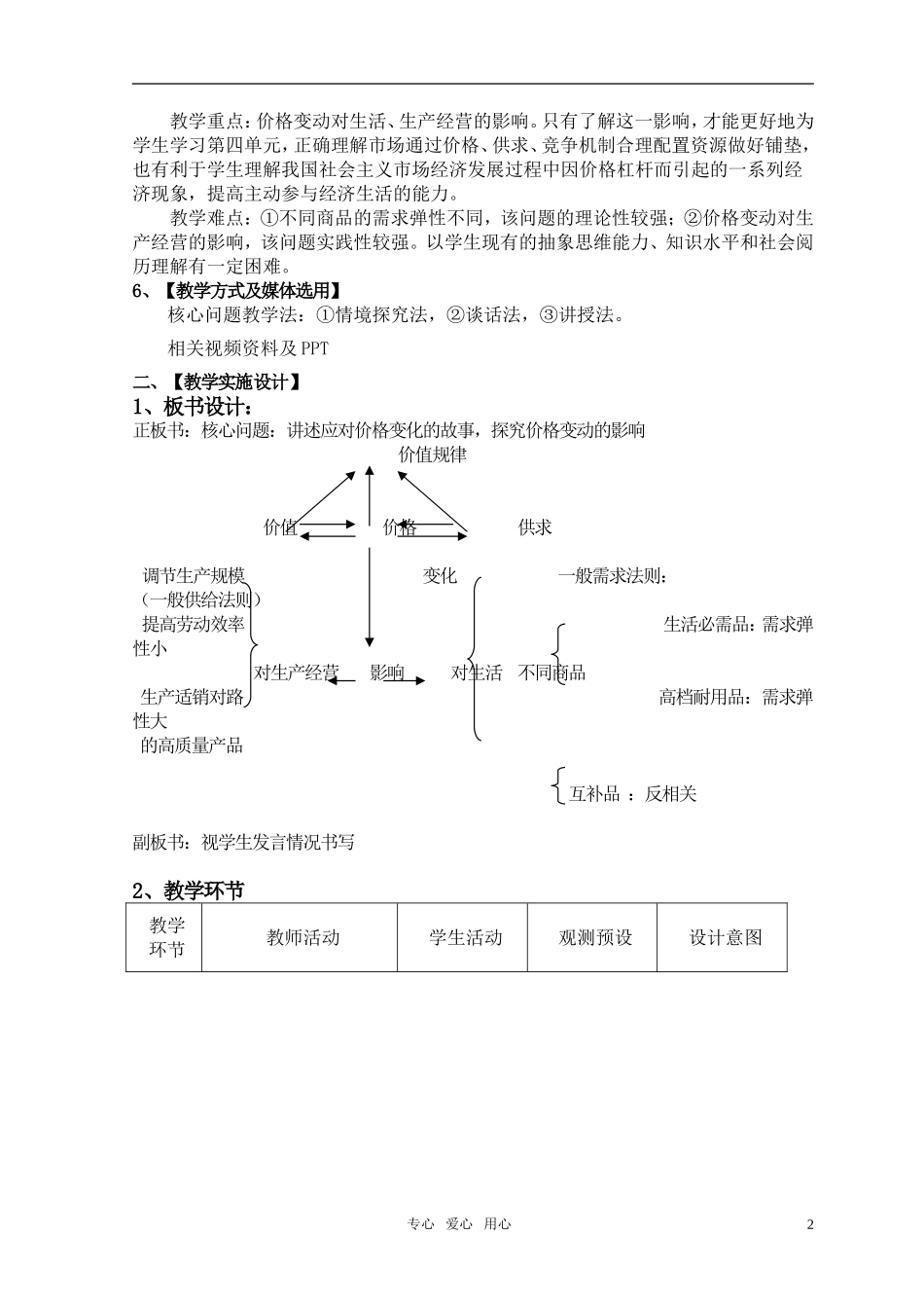 高中政治 《价格变动的影响》教学设计（一） 新人教版必修1_第2页