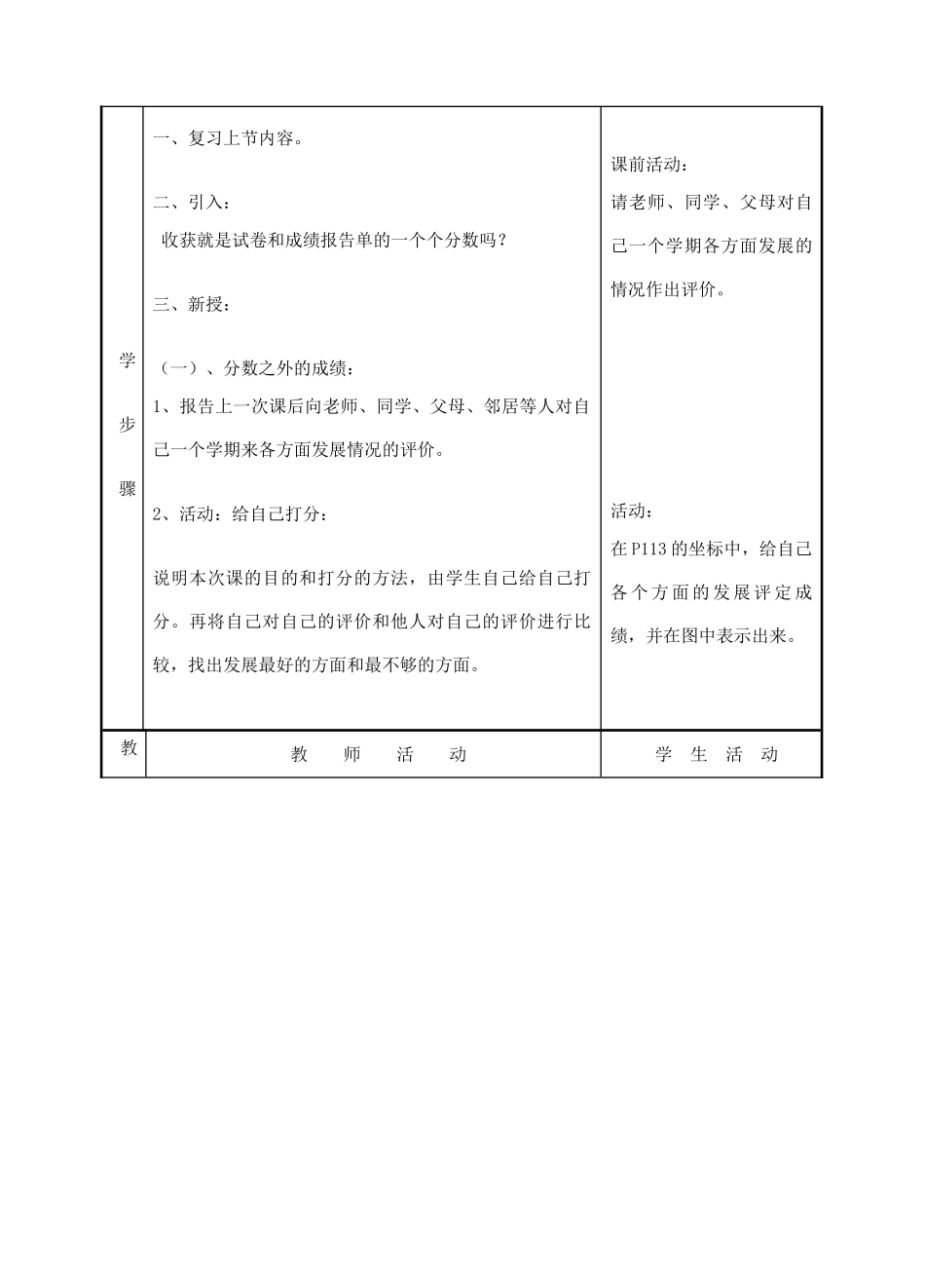 七年级政治上册《分数之外的收获》教学设计2 教科版教材_第2页