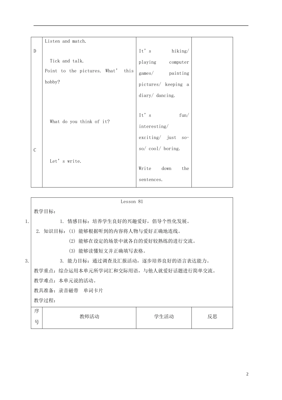 四年级英语下册 unit14 lesson80-82教案 人教新起点_第2页