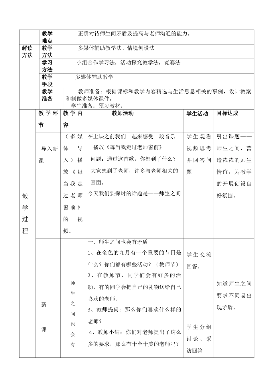 七年级政治上册《师生之间》教学设计 湘教版教材_第2页