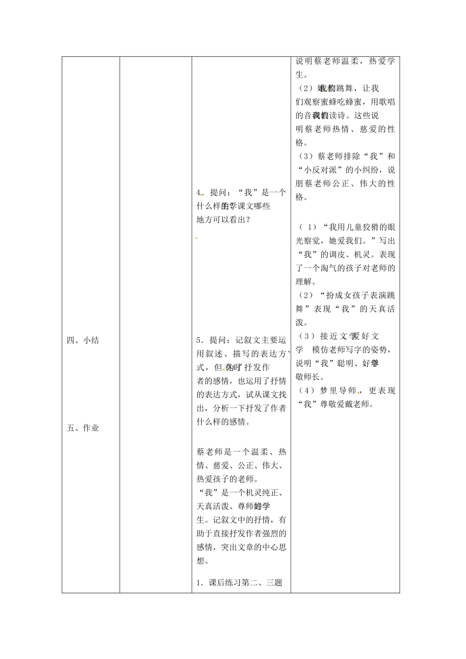 天津市宝坻区马家店镇初级中学七年级语文上册 6 我的老师（第二课时）教学设计 （新版教材）新人教版教材_第2页