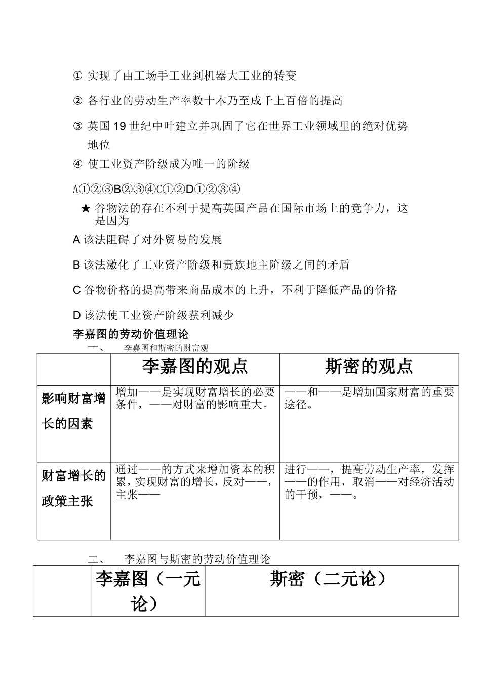 高中政治：专题一 第三课时 李嘉图的理论贡献教案新人教版选修2_第3页