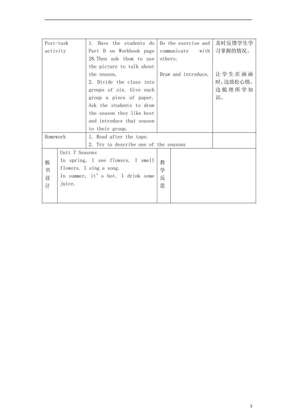 一年级英语下册 Module3 Unit7 Seasons period2教案 （新版）沪教牛津版_第3页