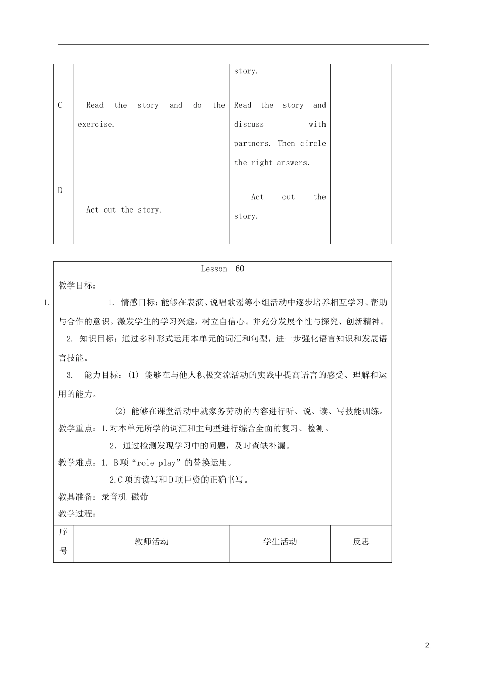 五年级英语下册 unit10 Lesson59-60教案 人教新起点_第2页