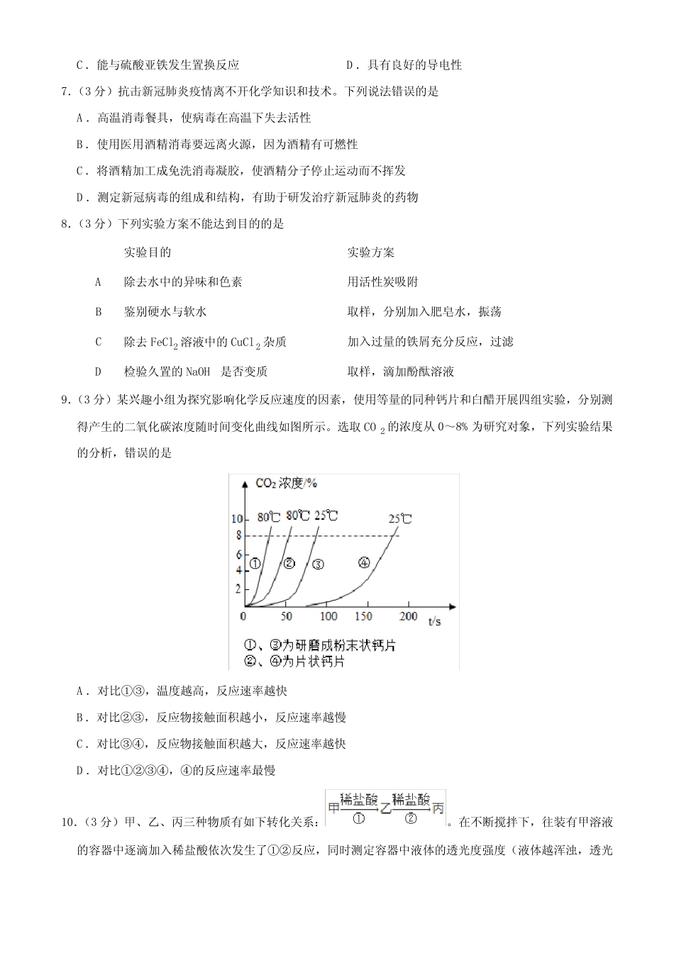 2021年福建省中考化学试题及参考答案 _第2页