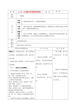 九年级政治 4.10.1正确对待理想和现实教学设计 鲁教版教材