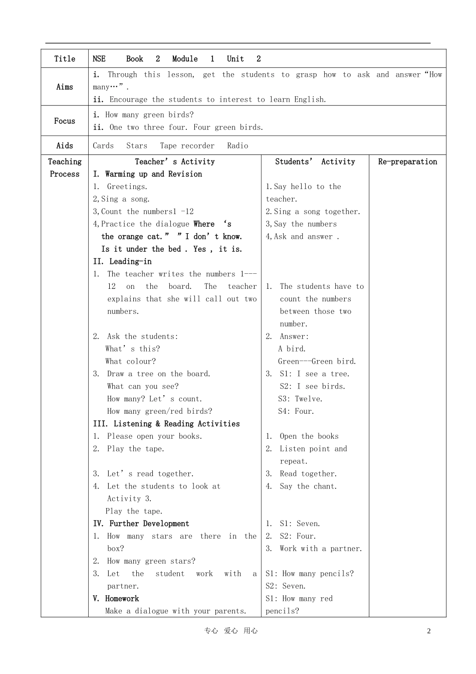 小学英语 Book2 Module1 Unit1-2教学设计 外研版_第2页