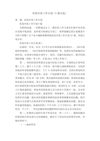 医院年度工作计划(5篇可选) 