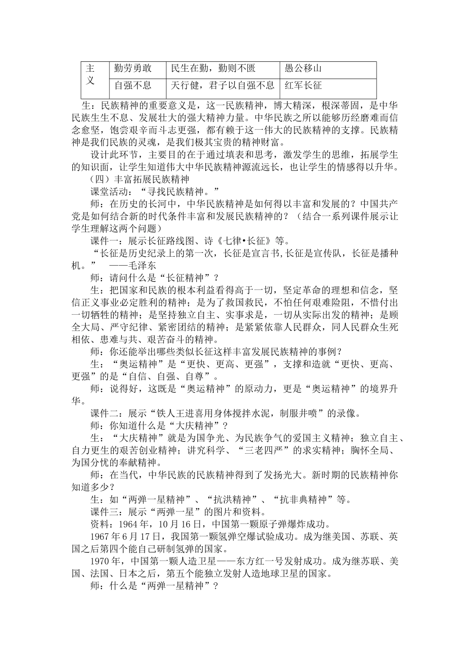 九年级政治《民族精神生生不息》教学设计_第3页