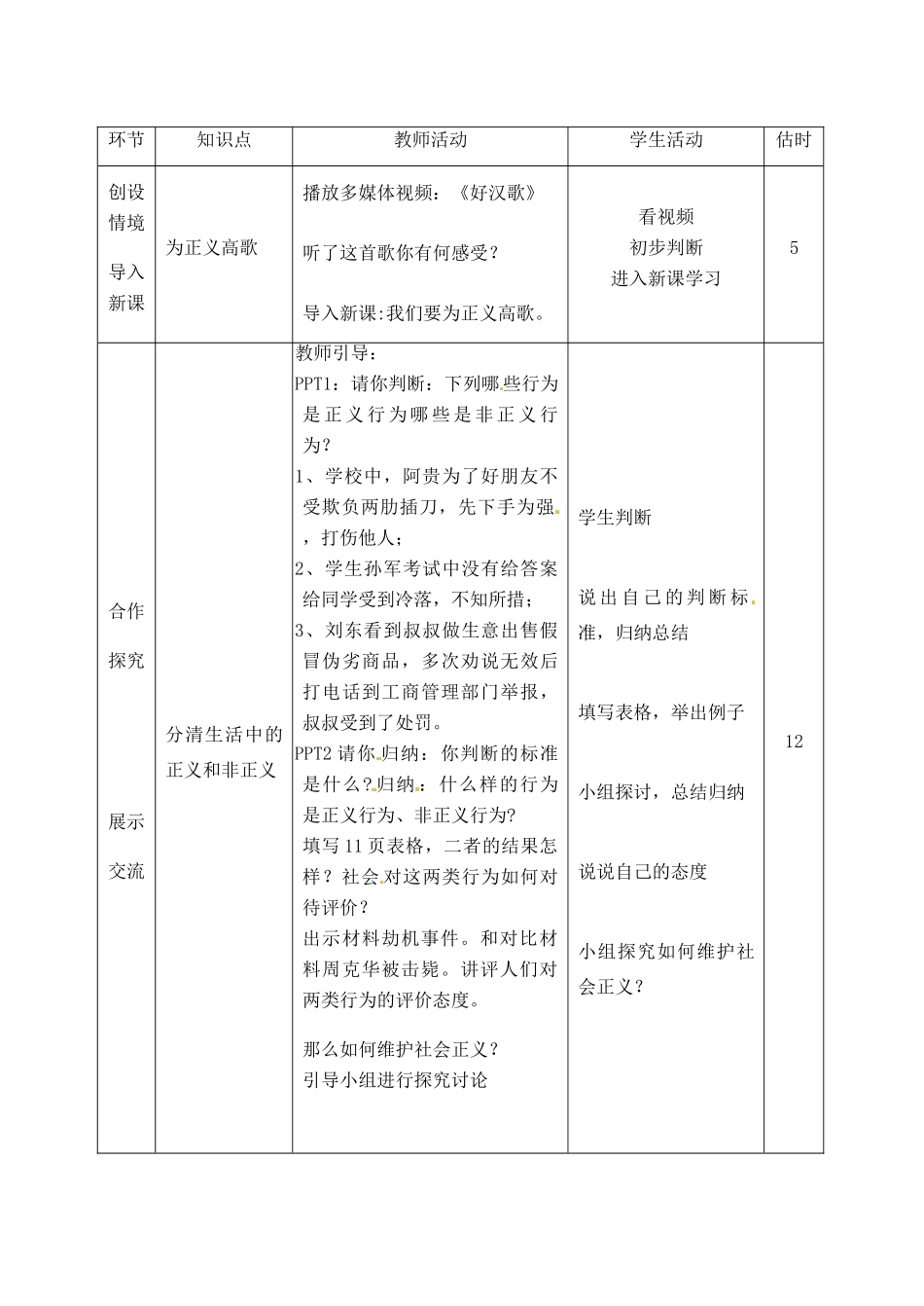 山东省临沭县九年级政治 1.1.3《为正义高歌》教学设计 新人教版教材_第3页