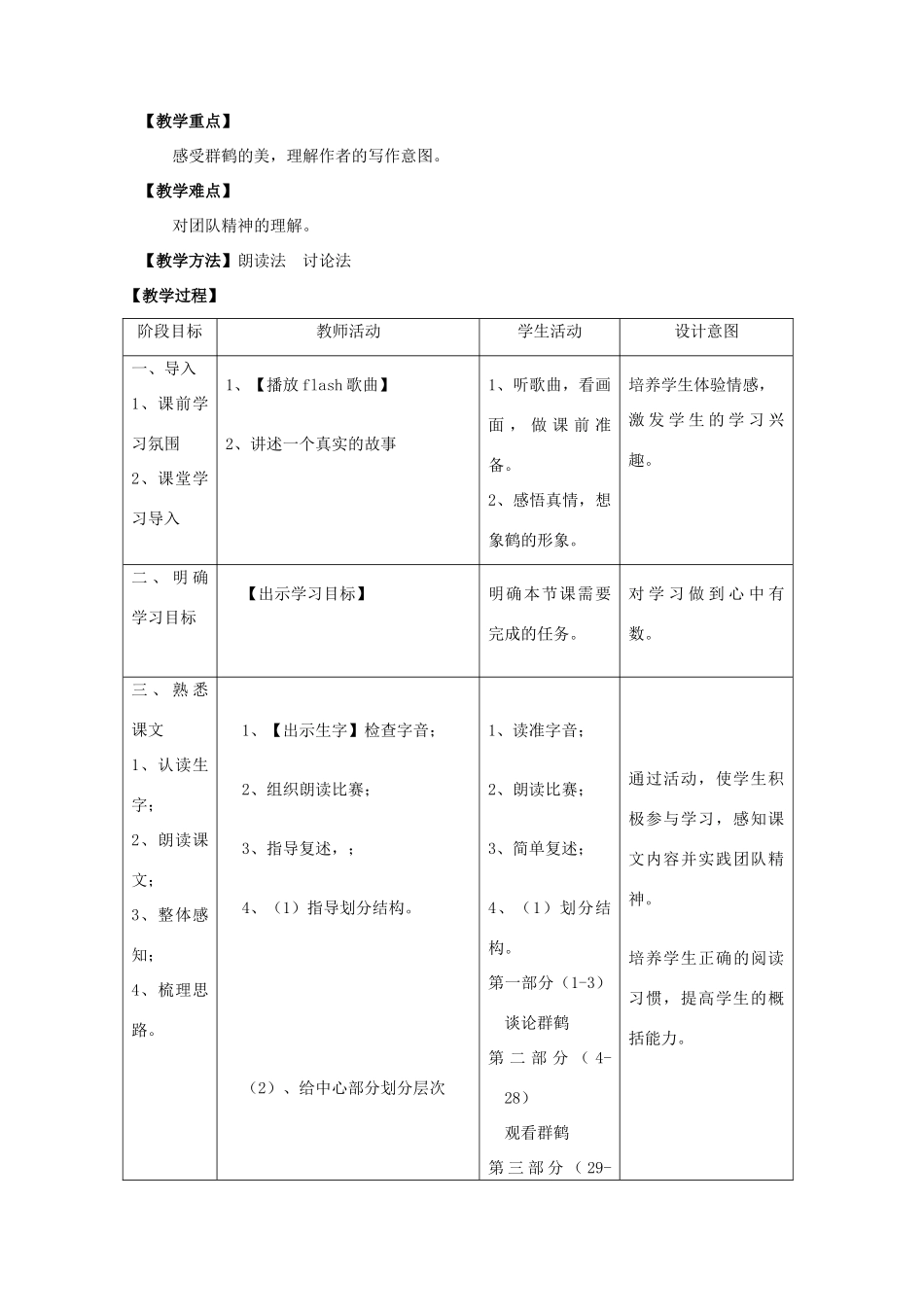 七年级语文下册 第二单元 第7课《群鹤翔空》教学设计 北京课改版教材-北京课改版教材初中七年级下册语文教学设计_第2页