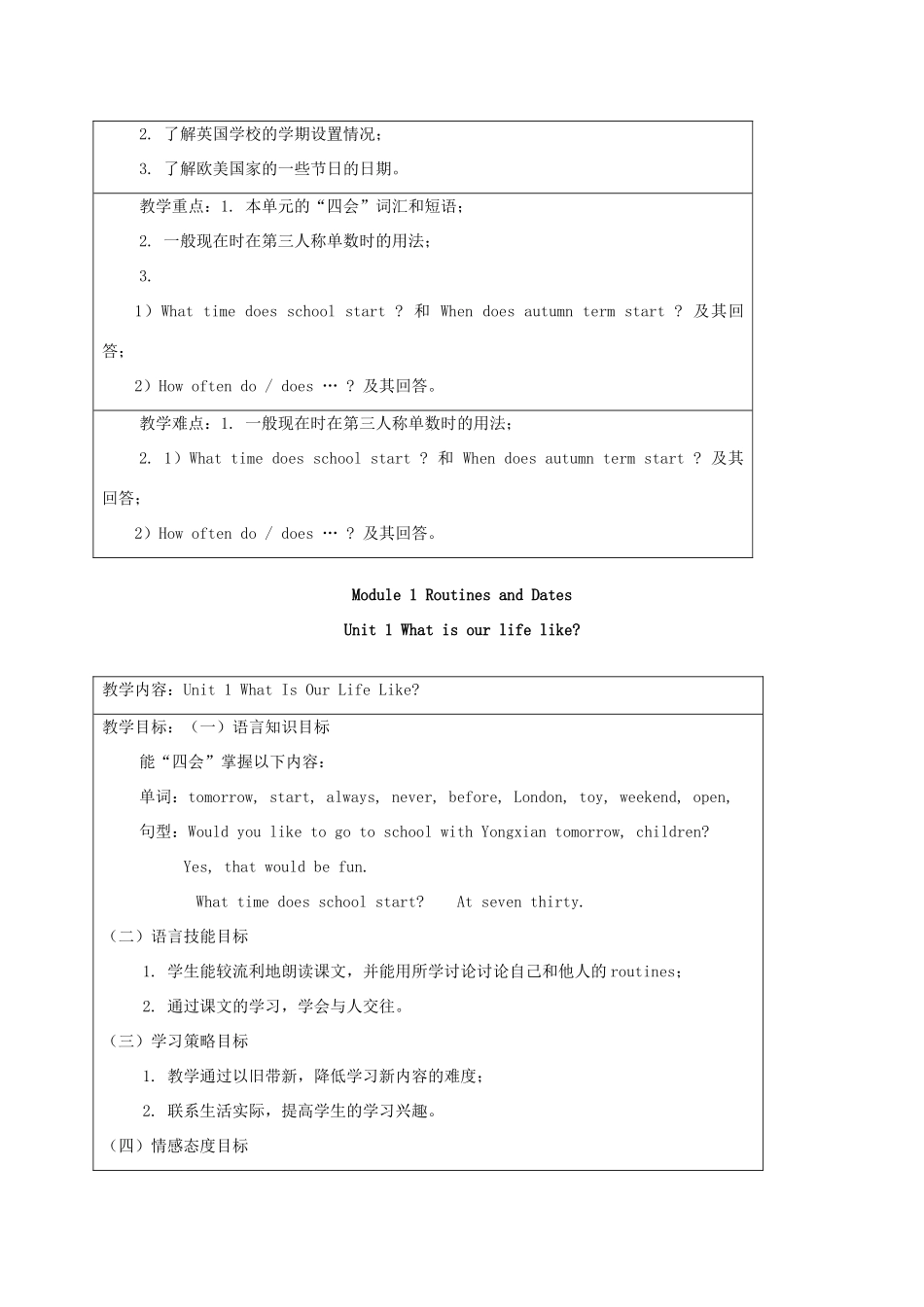 五年级英语上册 Module 1 Unit 1教案 广州版_第3页