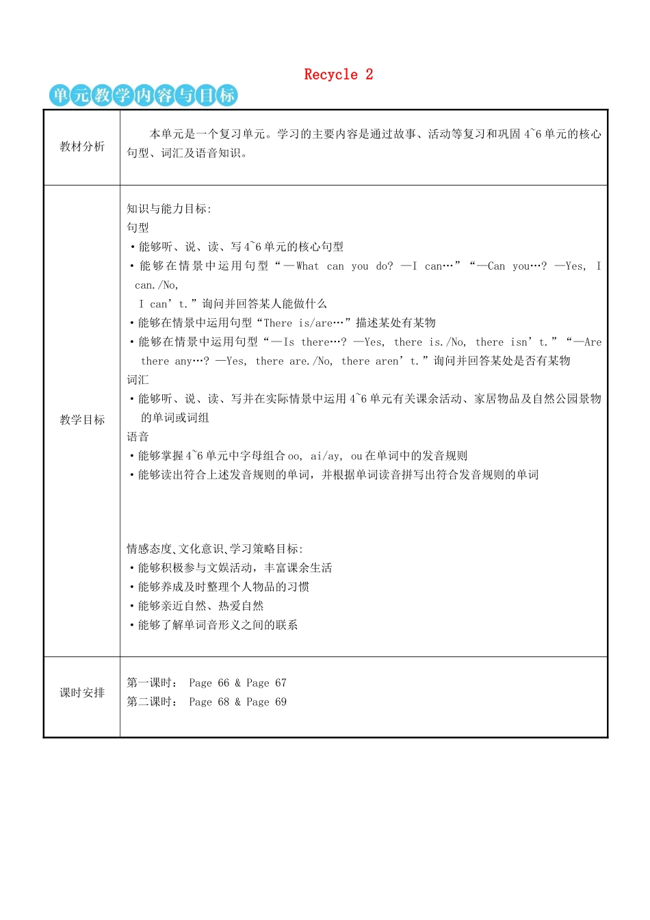 五年级英语上册 Recycle 2（第一课时）教案 人教PEP-人教PEP小学五年级上册英语教案_第1页