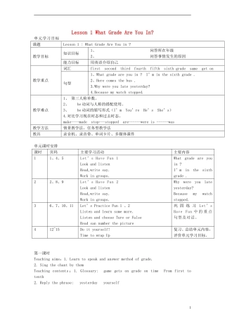 （EEC）六年级英语上册 Lesson1 What Grade Are You In教案（2）