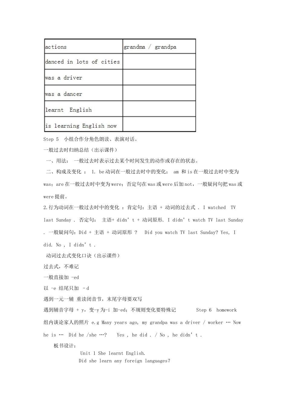 五年级英语下册 Module 2 Unit 1 She learnt English教案 外研版（三起）-外研版小学五年级下册英语教案_第3页