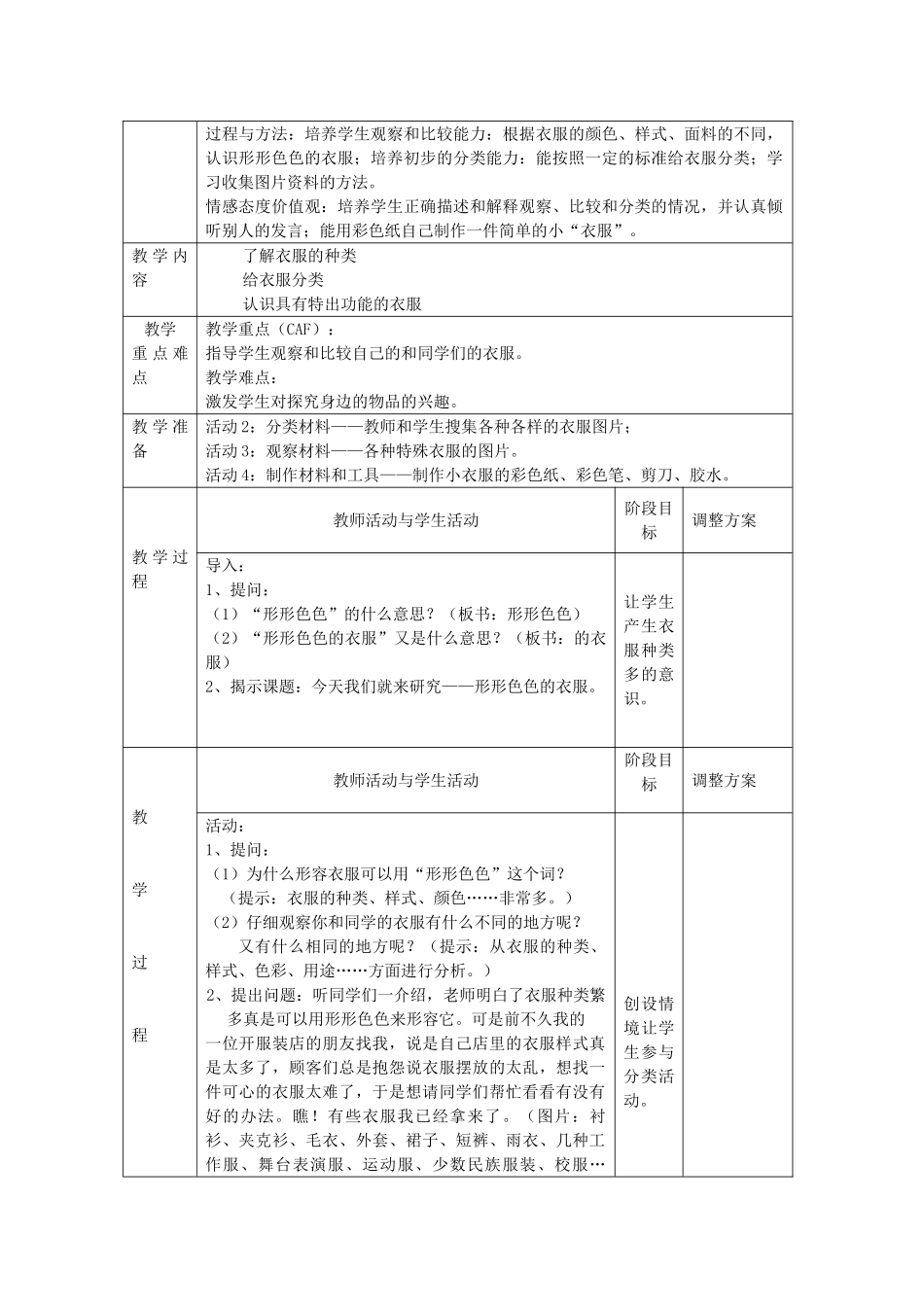 小学科学第一册 第五单元 衣服的科学 1 形形色色的衣服教案 新人教版-新人教版小学第一册自然科学教案_第2页