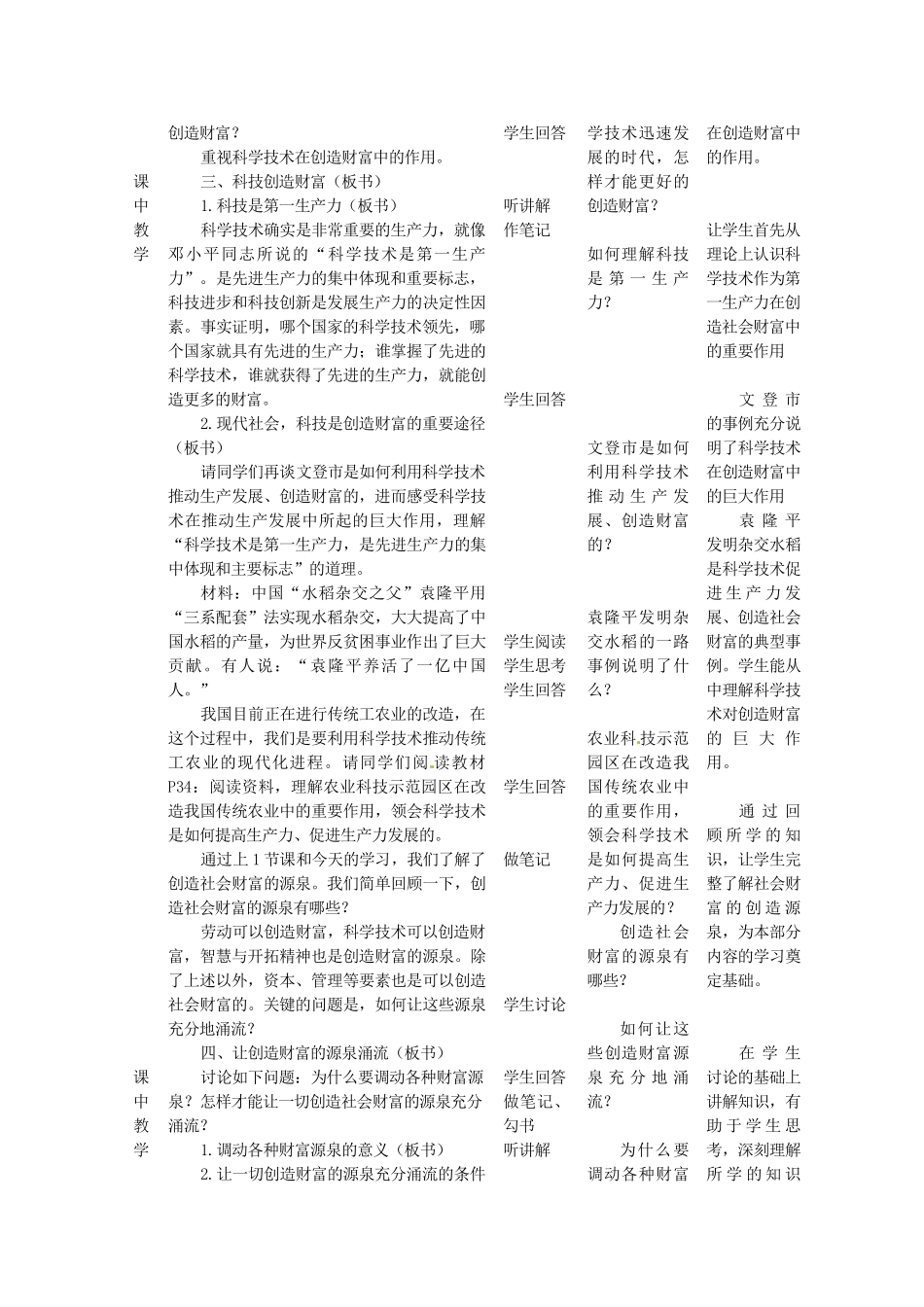 四川省遂宁市广德初级中学九年级政治全册 2.2.2 科技创造财富、让创造财富的源泉涌流教学设计 教科版教材_第2页